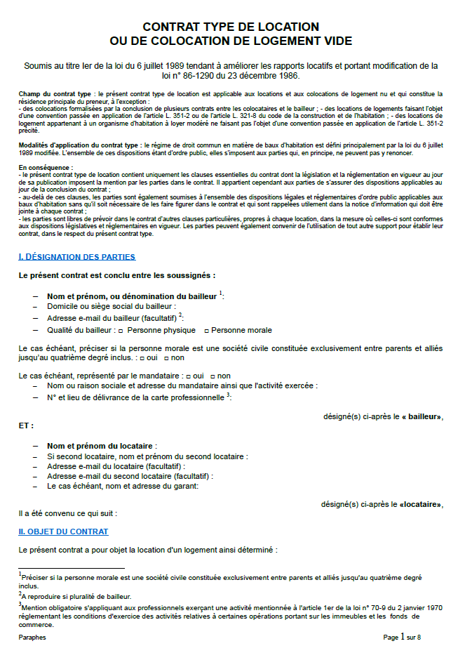 Contrat de location vide Word