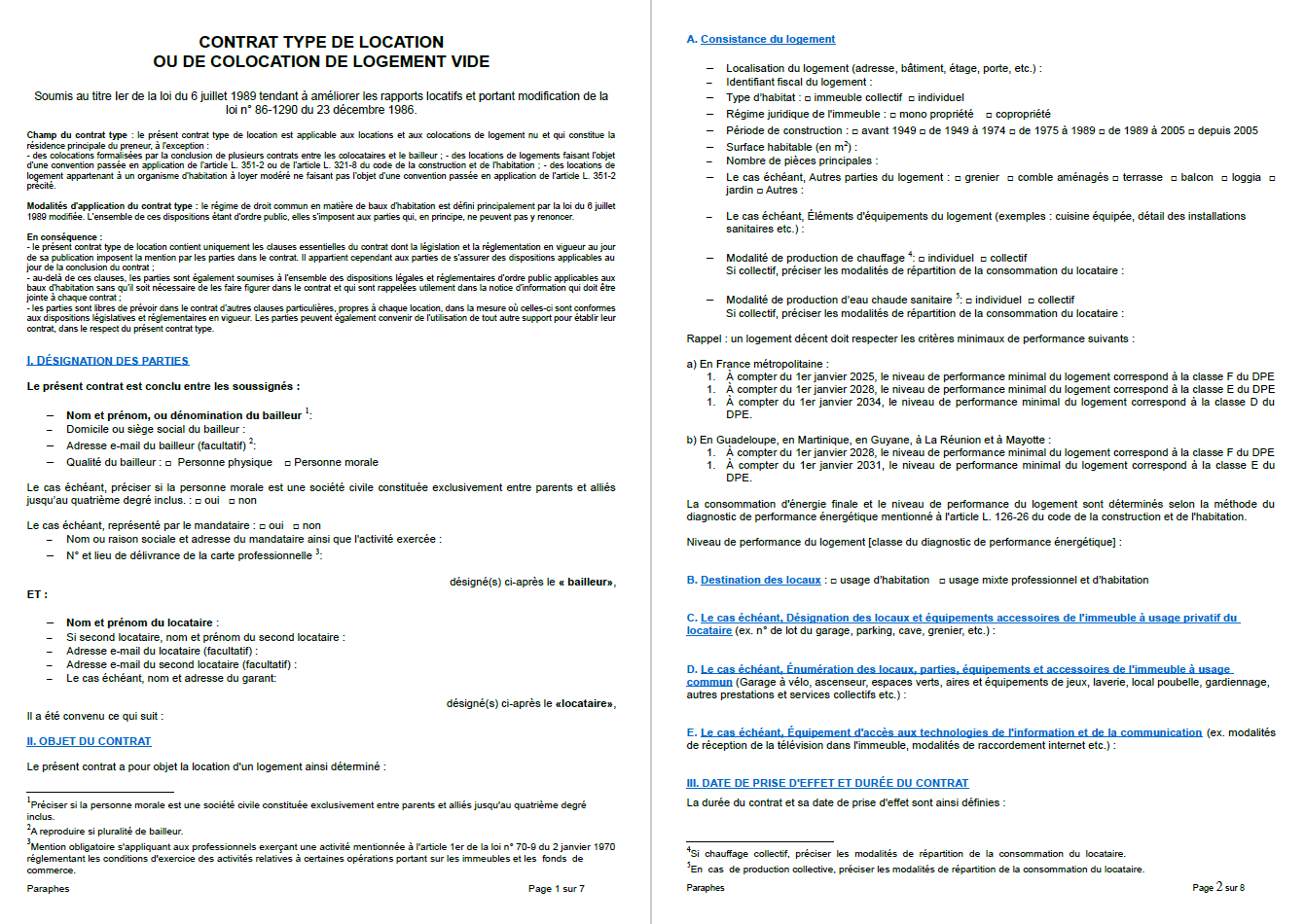 Modèle de contrat de bail de location vide conforme 2026 au format PDF