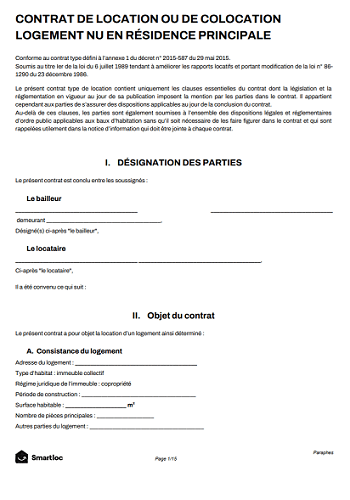 Bail de colocation numérique type loi Alur pour signature électronique