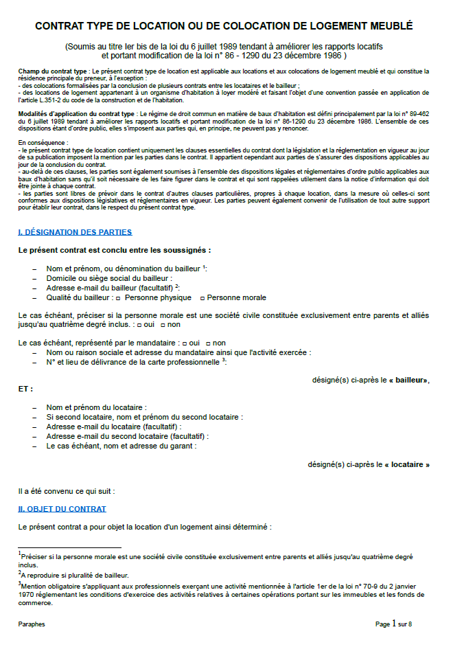 Modèle de bail de location meublée numérique prêt à l'emploi