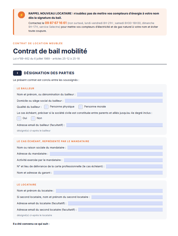 Aperçu du modèle officiel de contrat de bail de location meublée Word